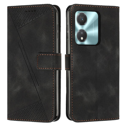 Honor X5c Plus Dream Triangle Leather Wallet Phone Case with Lanyard, Card Slot, Cash Compartment, Foldable Kickstand, Shockproof PU TPU Protective Cover