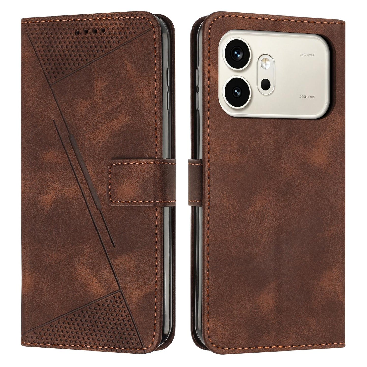 Honor 600 Dream Triangle Leather Wallet Phone Case with Lanyard, Card Slot, Cash Compartment, Foldable Kickstand, Shockproof PU TPU Protective Cover
