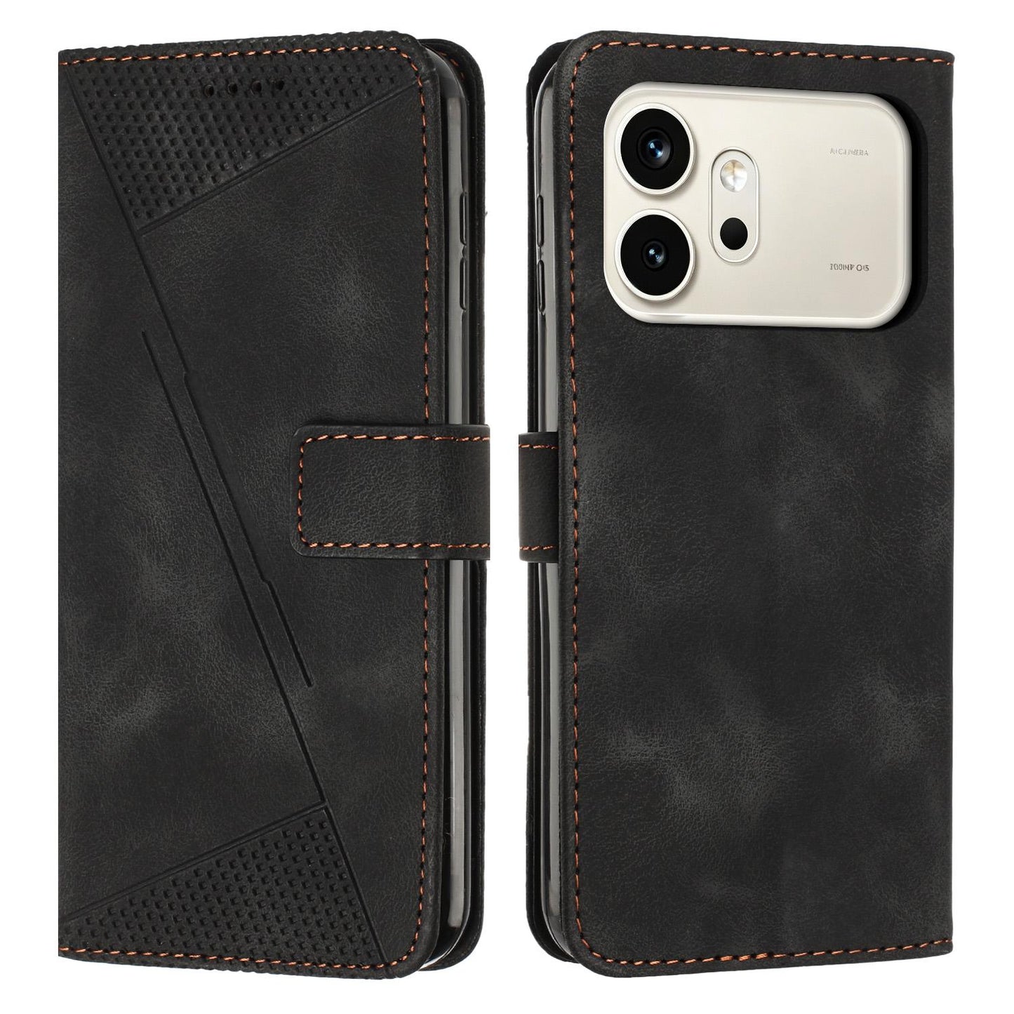 Honor 600 Dream Triangle Leather Wallet Phone Case with Lanyard, Card Slot, Cash Compartment, Foldable Kickstand, Shockproof PU TPU Protective Cover