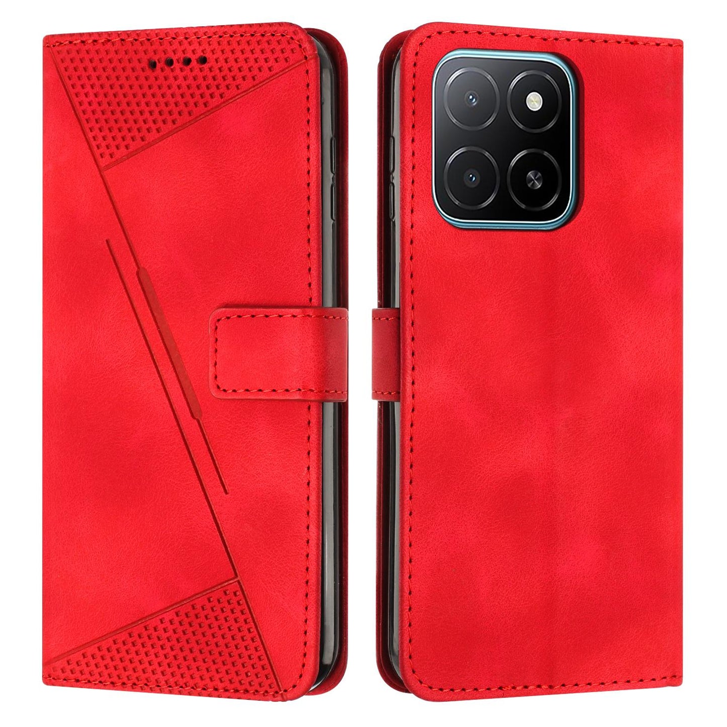 Honor X6d 5G Dream Triangle Leather Wallet Phone Case with Lanyard, Card Slot, Cash Compartment, Foldable Kickstand, Shockproof PU TPU Protective Cover