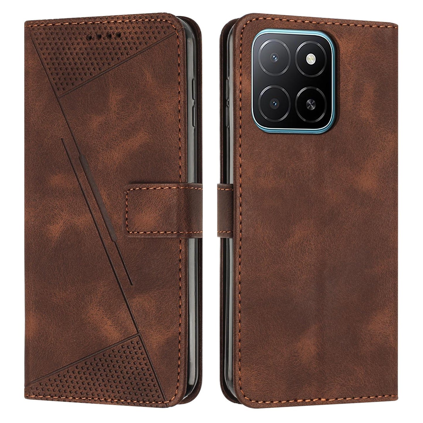 Honor X6d 5G Dream Triangle Leather Wallet Phone Case with Lanyard, Card Slot, Cash Compartment, Foldable Kickstand, Shockproof PU TPU Protective Cover