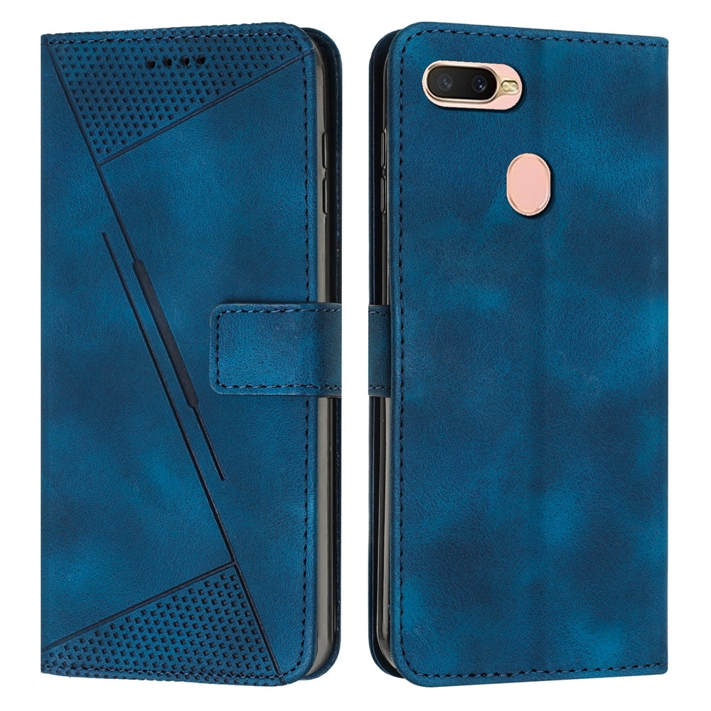 OPPO A5s Dream Triangle Leather Wallet Phone Case with Lanyard, Card Slot, Cash Compartment, Foldable Kickstand, Shockproof PU TPU Protective Cover