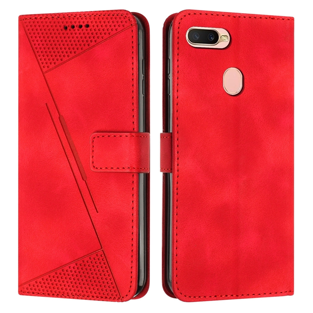 OPPO A12 Dream Triangle Leather Wallet Phone Case with Lanyard, Card Slot, Cash Compartment, Foldable Kickstand, Shockproof PU TPU Protective Cover