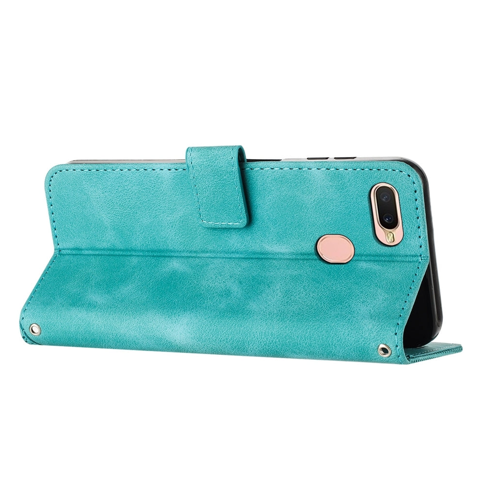 OPPO A12 Dream Triangle Leather Wallet Phone Case with Lanyard, Card Slot, Cash Compartment, Foldable Kickstand, Shockproof PU TPU Protective Cover