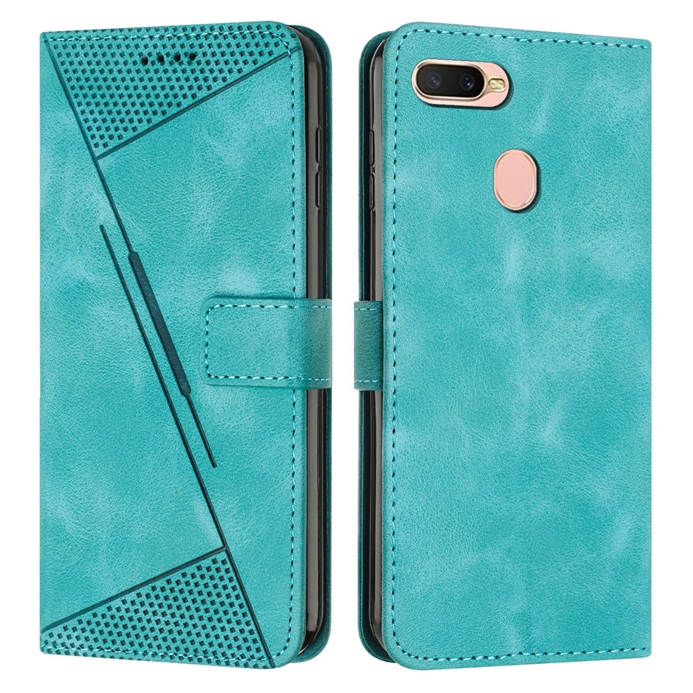 OPPO A12 Dream Triangle Leather Wallet Phone Case with Lanyard, Card Slot, Cash Compartment, Foldable Kickstand, Shockproof PU TPU Protective Cover