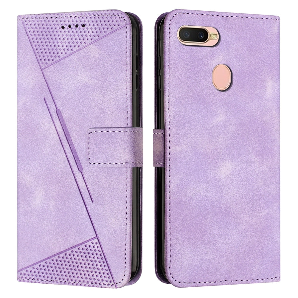 OPPO A5s Dream Triangle Leather Wallet Phone Case with Lanyard, Card Slot, Cash Compartment, Foldable Kickstand, Shockproof PU TPU Protective Cover