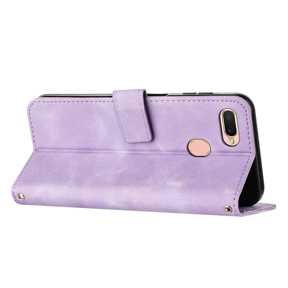 OPPO A5s Dream Triangle Leather Wallet Phone Case with Lanyard, Card Slot, Cash Compartment, Foldable Kickstand, Shockproof PU TPU Protective Cover