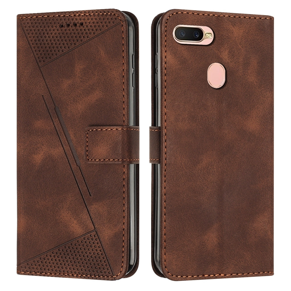 OPPO A5s Dream Triangle Leather Wallet Phone Case with Lanyard, Card Slot, Cash Compartment, Foldable Kickstand, Shockproof PU TPU Protective Cover