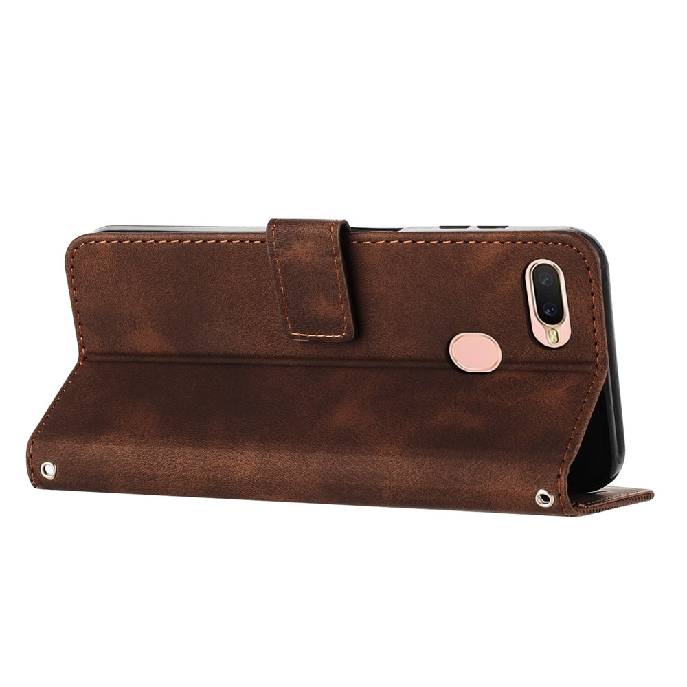 OPPO A5s Dream Triangle Leather Wallet Phone Case with Lanyard, Card Slot, Cash Compartment, Foldable Kickstand, Shockproof PU TPU Protective Cover