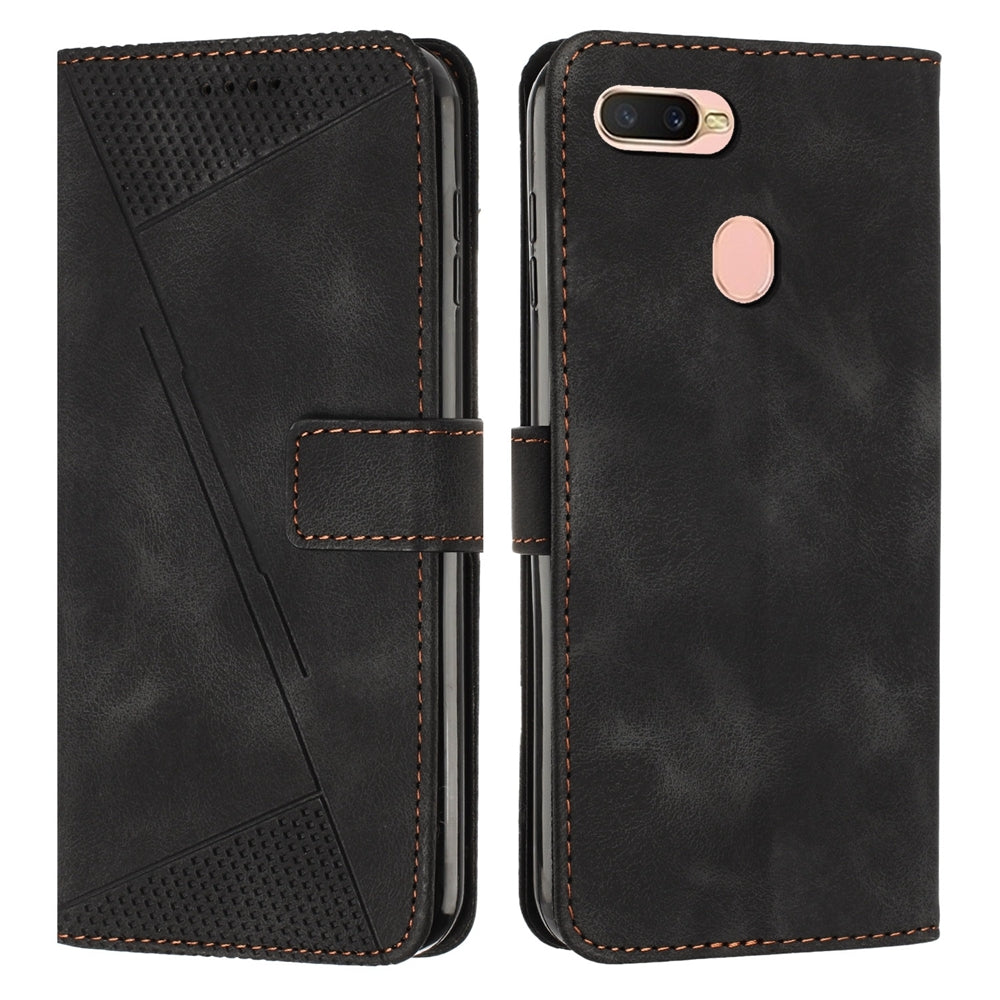 OPPO A5s Dream Triangle Leather Wallet Phone Case with Lanyard, Card Slot, Cash Compartment, Foldable Kickstand, Shockproof PU TPU Protective Cover