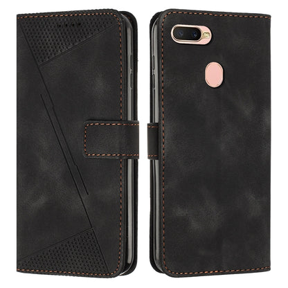 OPPO A5s Dream Triangle Leather Wallet Phone Case with Lanyard, Card Slot, Cash Compartment, Foldable Kickstand, Shockproof PU TPU Protective Cover