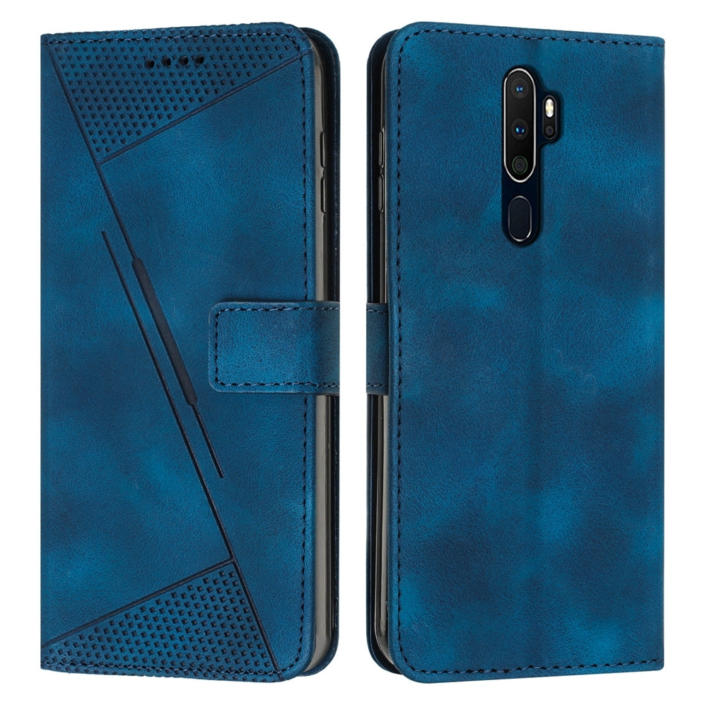 OPPO A9 2020 Dream Triangle Leather Wallet Phone Case with Lanyard, Card Slot, Cash Compartment, Foldable Kickstand, Shockproof PU TPU Protective Cover