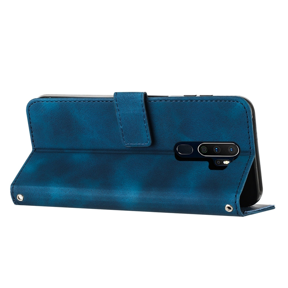 OPPO A9 2020 Dream Triangle Leather Wallet Phone Case with Lanyard, Card Slot, Cash Compartment, Foldable Kickstand, Shockproof PU TPU Protective Cover