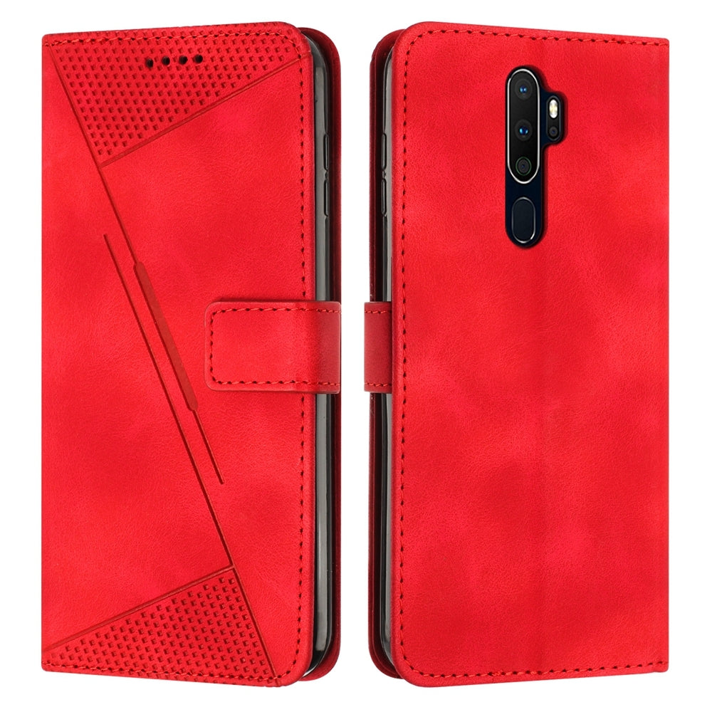 OPPO A9 2020 Dream Triangle Leather Wallet Phone Case with Lanyard, Card Slot, Cash Compartment, Foldable Kickstand, Shockproof PU TPU Protective Cover