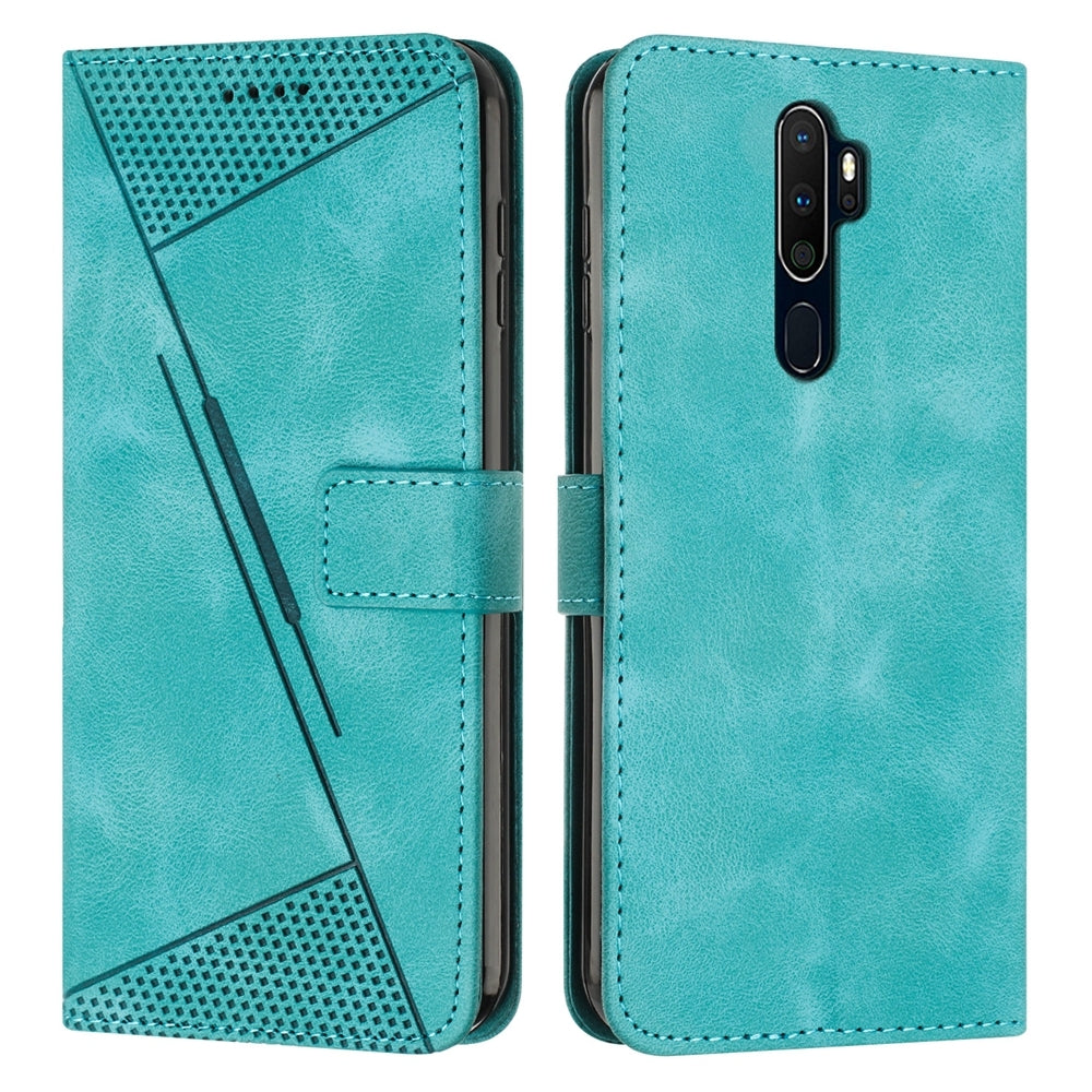 OPPO A9 2020 Dream Triangle Leather Wallet Phone Case with Lanyard, Card Slot, Cash Compartment, Foldable Kickstand, Shockproof PU TPU Protective Cover