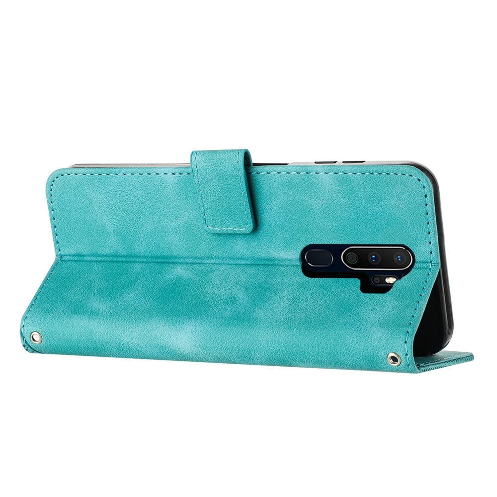 OPPO A9 2020 Dream Triangle Leather Wallet Phone Case with Lanyard, Card Slot, Cash Compartment, Foldable Kickstand, Shockproof PU TPU Protective Cover