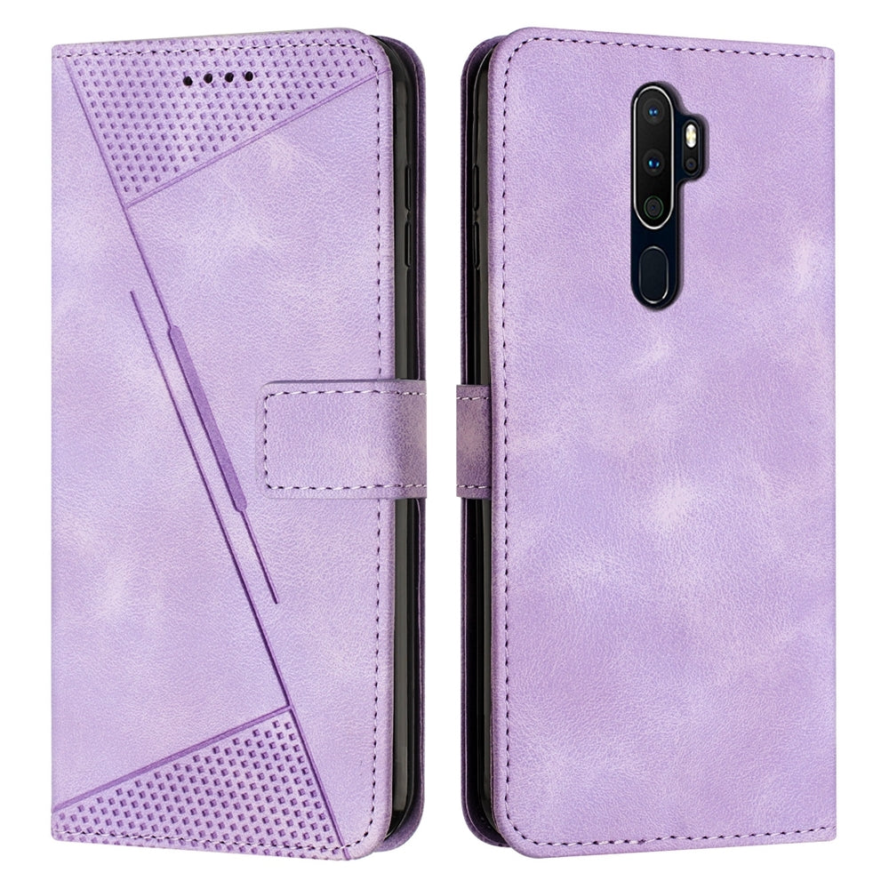 OPPO A9 2020 Dream Triangle Leather Wallet Phone Case with Lanyard, Card Slot, Cash Compartment, Foldable Kickstand, Shockproof PU TPU Protective Cover