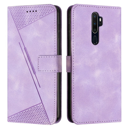 OPPO A9 2020 Dream Triangle Leather Wallet Phone Case with Lanyard, Card Slot, Cash Compartment, Foldable Kickstand, Shockproof PU TPU Protective Cover