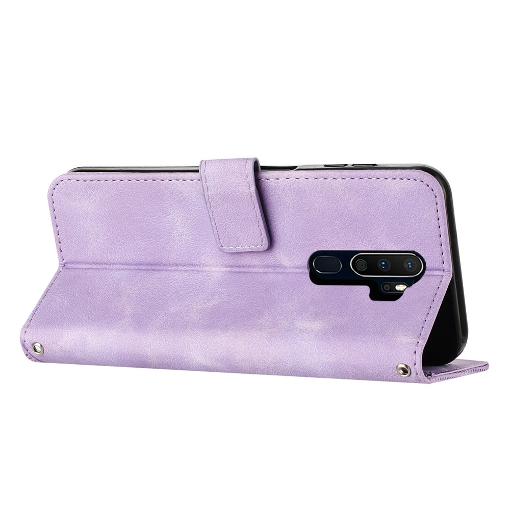 OPPO A9 2020 Dream Triangle Leather Wallet Phone Case with Lanyard, Card Slot, Cash Compartment, Foldable Kickstand, Shockproof PU TPU Protective Cover