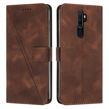OPPO A9 2020 Dream Triangle Leather Wallet Phone Case with Lanyard, Card Slot, Cash Compartment, Foldable Kickstand, Shockproof PU TPU Protective Cover