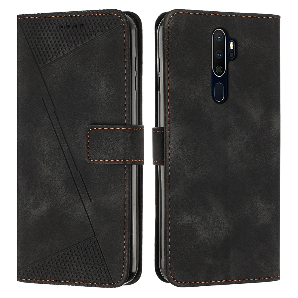 OPPO A9 2020 Dream Triangle Leather Wallet Phone Case with Lanyard, Card Slot, Cash Compartment, Foldable Kickstand, Shockproof PU TPU Protective Cover