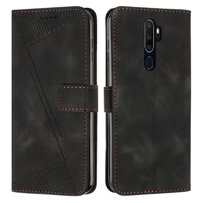 OPPO A9 2020 Dream Triangle Leather Wallet Phone Case with Lanyard, Card Slot, Cash Compartment, Foldable Kickstand, Shockproof PU TPU Protective Cover