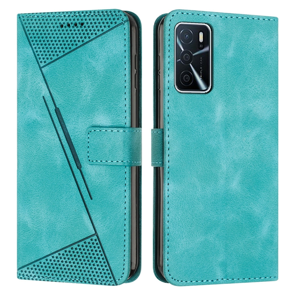 OPPO A16 Dream Triangle Leather Wallet Phone Case with Lanyard, Card Slot, Cash Compartment, Foldable Kickstand, Shockproof PU TPU Protective Cover