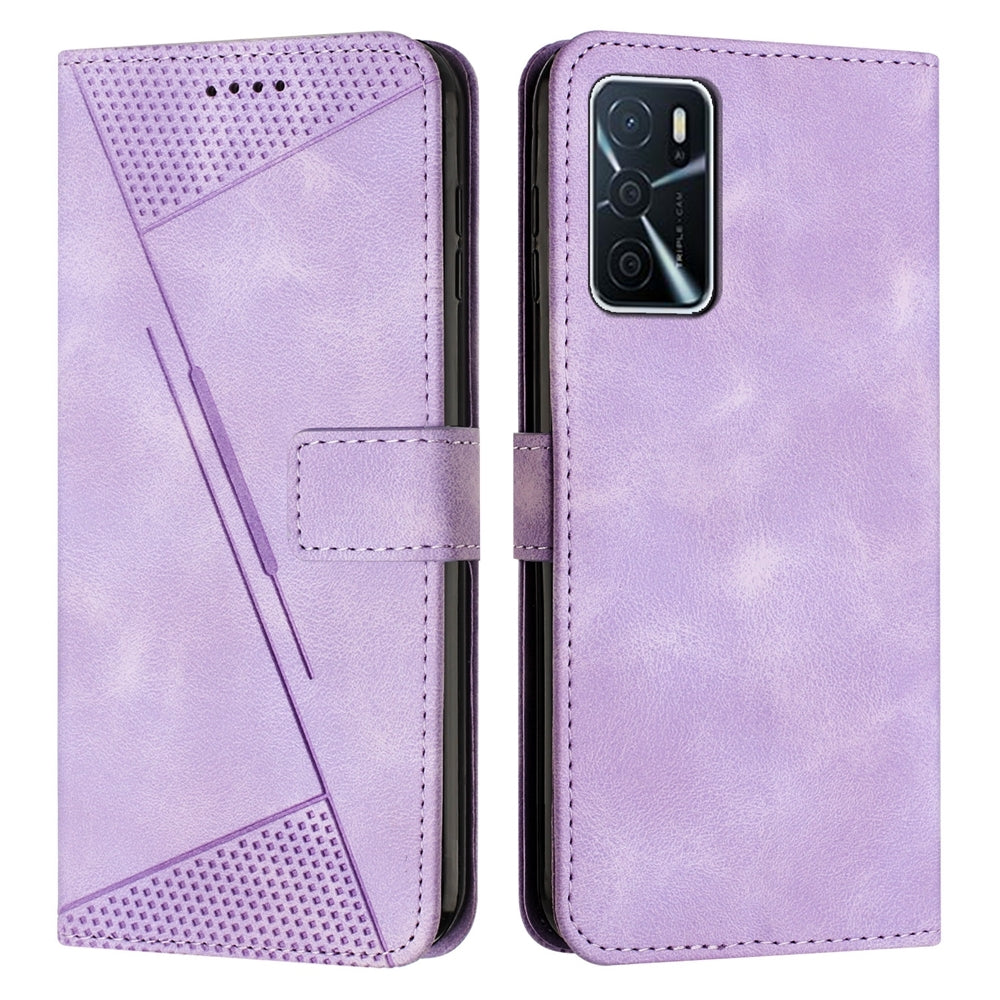OPPO A16 Dream Triangle Leather Wallet Phone Case with Lanyard, Card Slot, Cash Compartment, Foldable Kickstand, Shockproof PU TPU Protective Cover