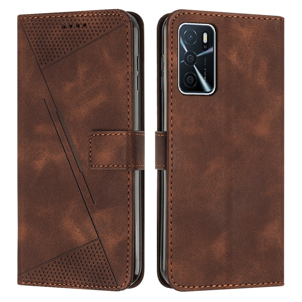 OPPO A16 Dream Triangle Leather Wallet Phone Case with Lanyard, Card Slot, Cash Compartment, Foldable Kickstand, Shockproof PU TPU Protective Cover