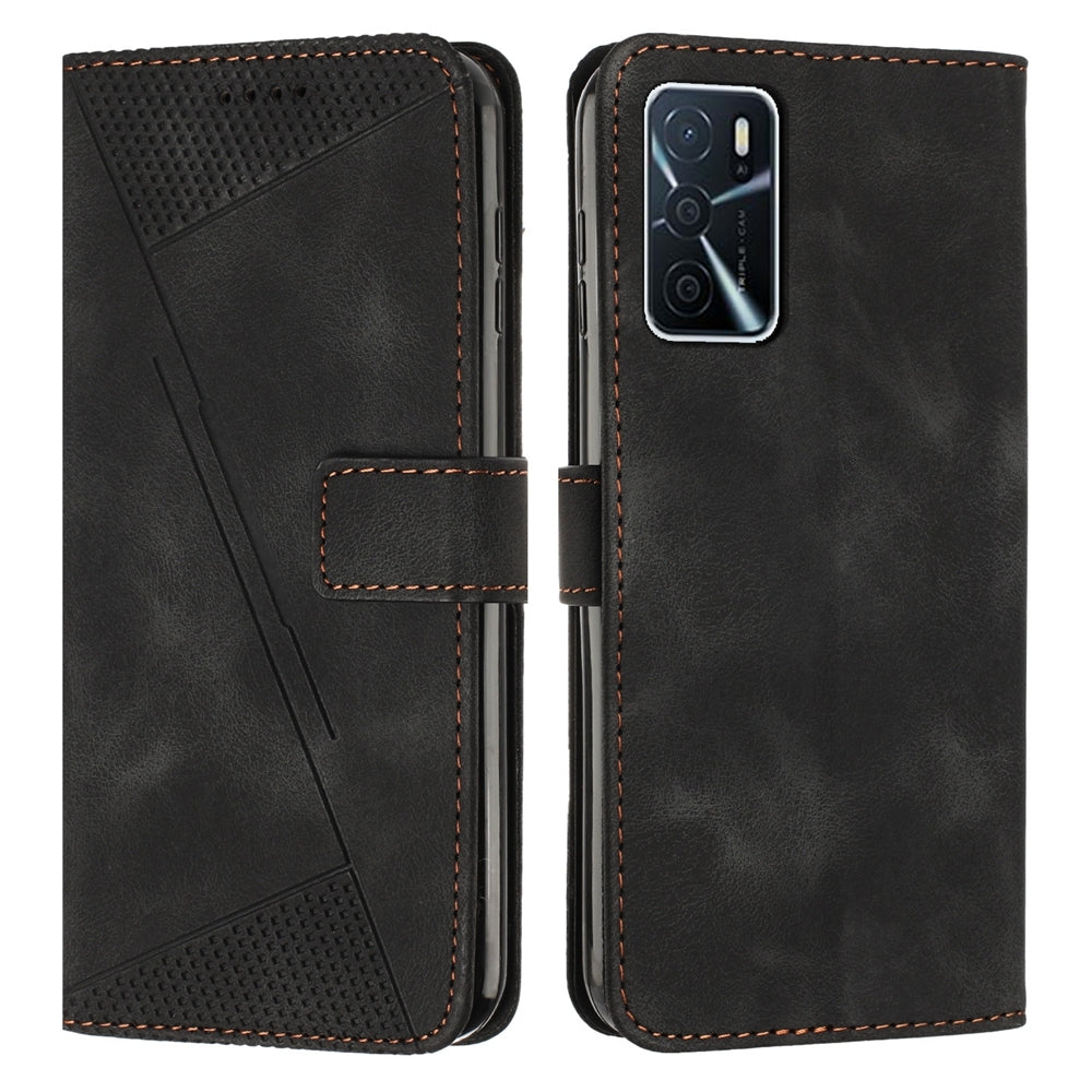 OPPO A16s Dream Triangle Leather Wallet Phone Case with Lanyard, Card Slot, Cash Compartment, Foldable Kickstand, Shockproof PU TPU Protective Cover