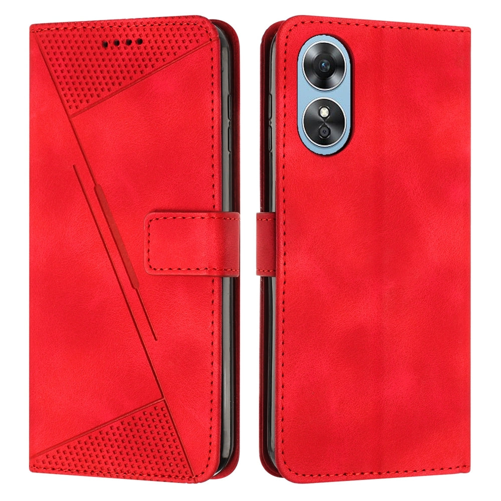 OPPO A17 Dream Triangle Leather Wallet Phone Case with Lanyard, Card Slot, Cash Compartment, Foldable Kickstand, Shockproof PU TPU Protective Cover