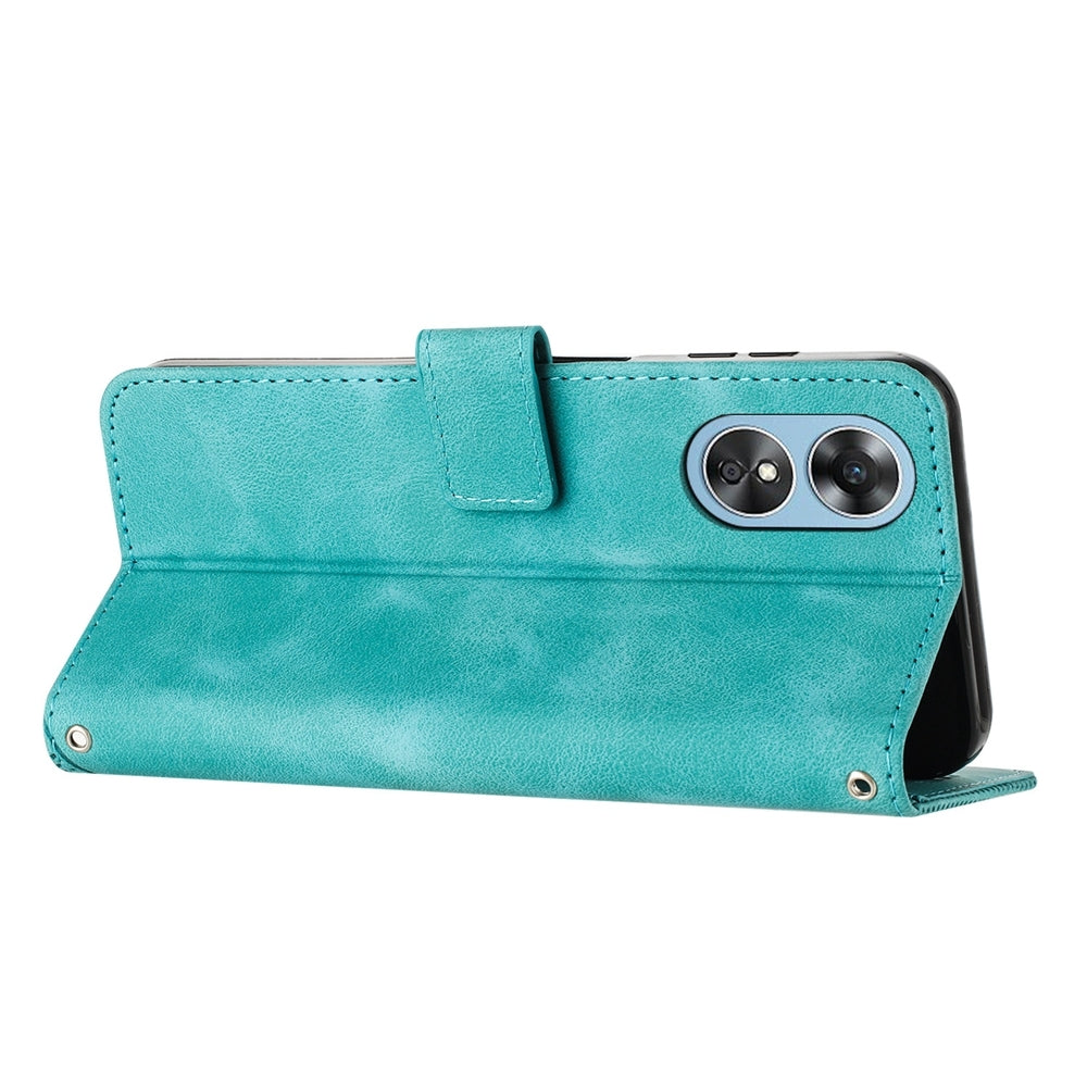 OPPO A17k Dream Triangle Leather Wallet Phone Case with Lanyard, Card Slot, Cash Compartment, Foldable Kickstand, Shockproof PU TPU Protective Cover