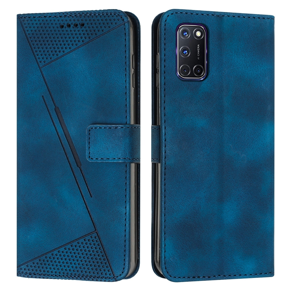 OPPO A72 Dream Triangle Leather Wallet Phone Case with Lanyard, Card Slot, Cash Compartment, Foldable Kickstand, Shockproof PU TPU Protective Cover