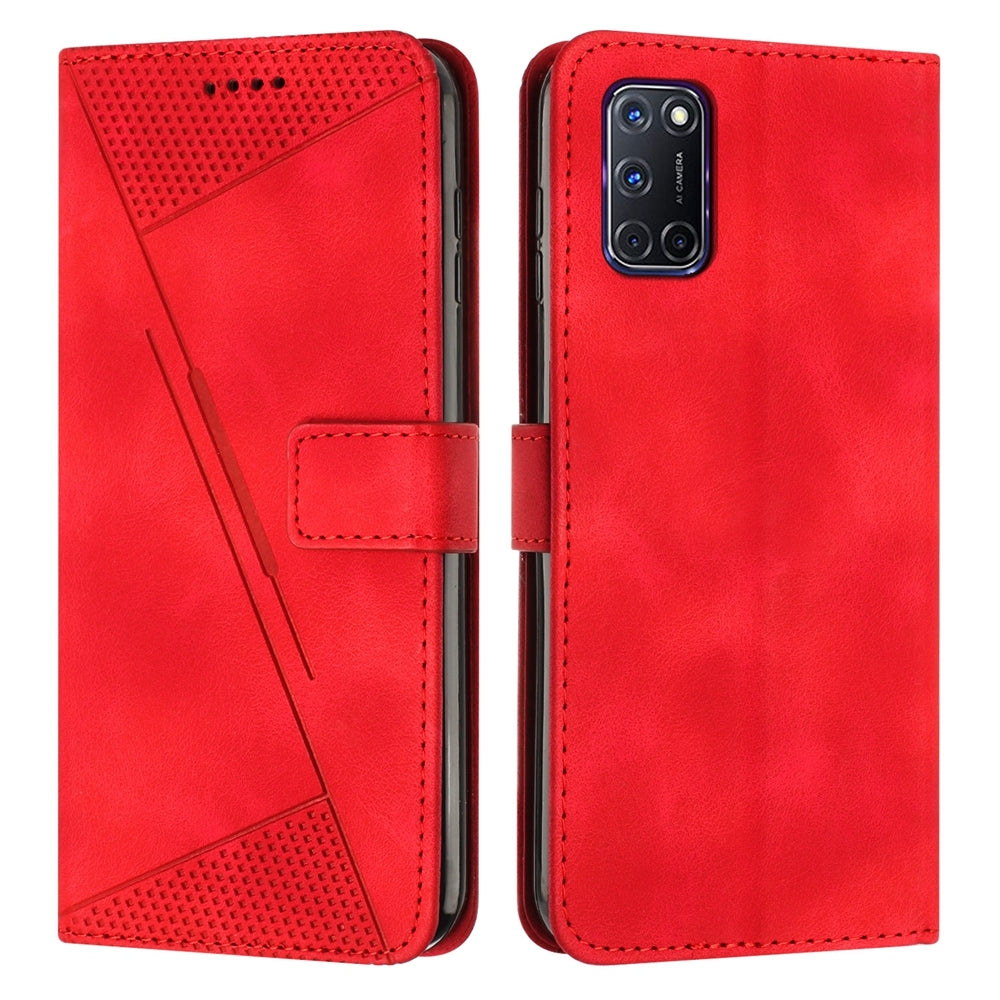 OPPO A52 Dream Triangle Leather Wallet Phone Case with Lanyard, Card Slot, Cash Compartment, Foldable Kickstand, Shockproof PU TPU Protective Cover