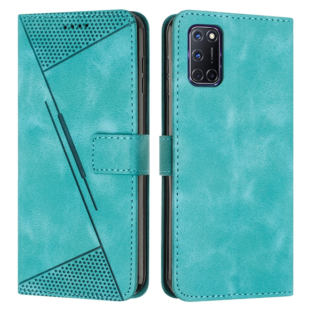 OPPO A52 Dream Triangle Leather Wallet Phone Case with Lanyard, Card Slot, Cash Compartment, Foldable Kickstand, Shockproof PU TPU Protective Cover