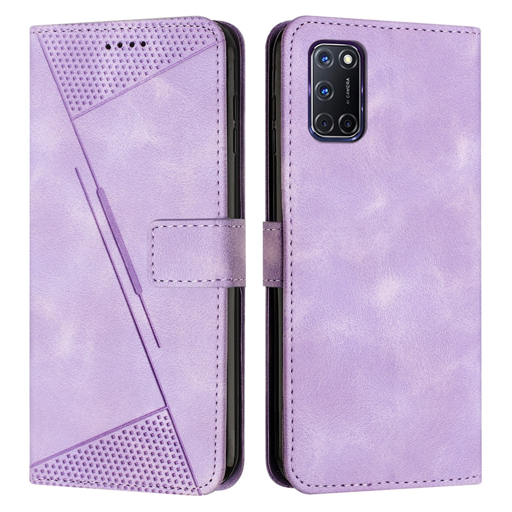 OPPO A72 Dream Triangle Leather Wallet Phone Case with Lanyard, Card Slot, Cash Compartment, Foldable Kickstand, Shockproof PU TPU Protective Cover