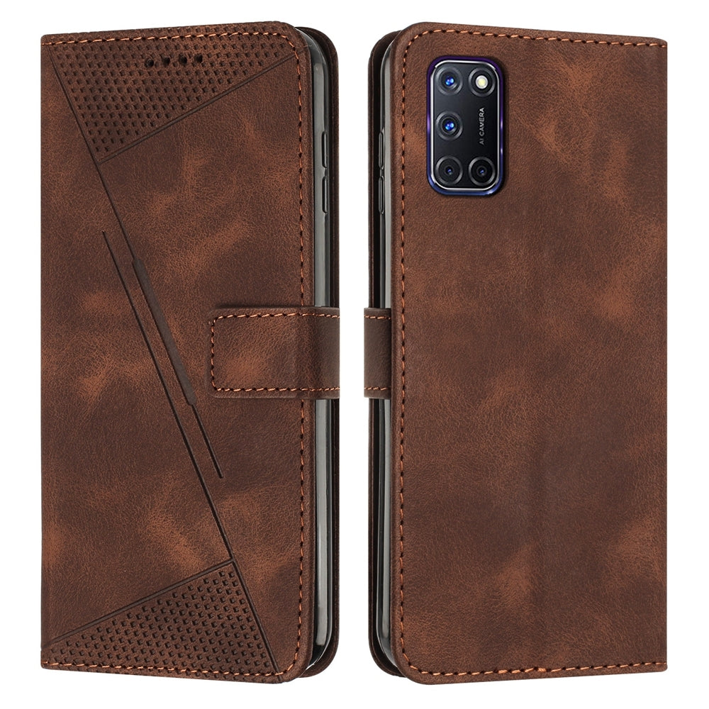 OPPO A72 Dream Triangle Leather Wallet Phone Case with Lanyard, Card Slot, Cash Compartment, Foldable Kickstand, Shockproof PU TPU Protective Cover