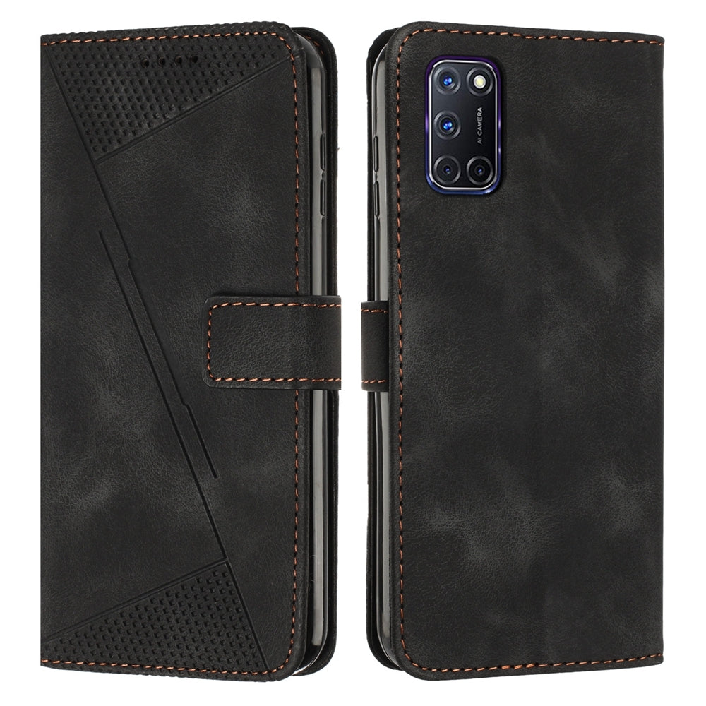 OPPO A52 Dream Triangle Leather Wallet Phone Case with Lanyard, Card Slot, Cash Compartment, Foldable Kickstand, Shockproof PU TPU Protective Cover