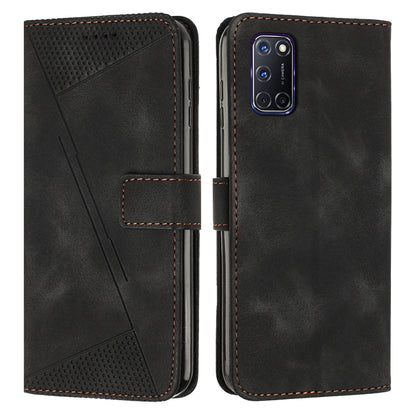 OPPO A52 Dream Triangle Leather Wallet Phone Case with Lanyard, Card Slot, Cash Compartment, Foldable Kickstand, Shockproof PU TPU Protective Cover