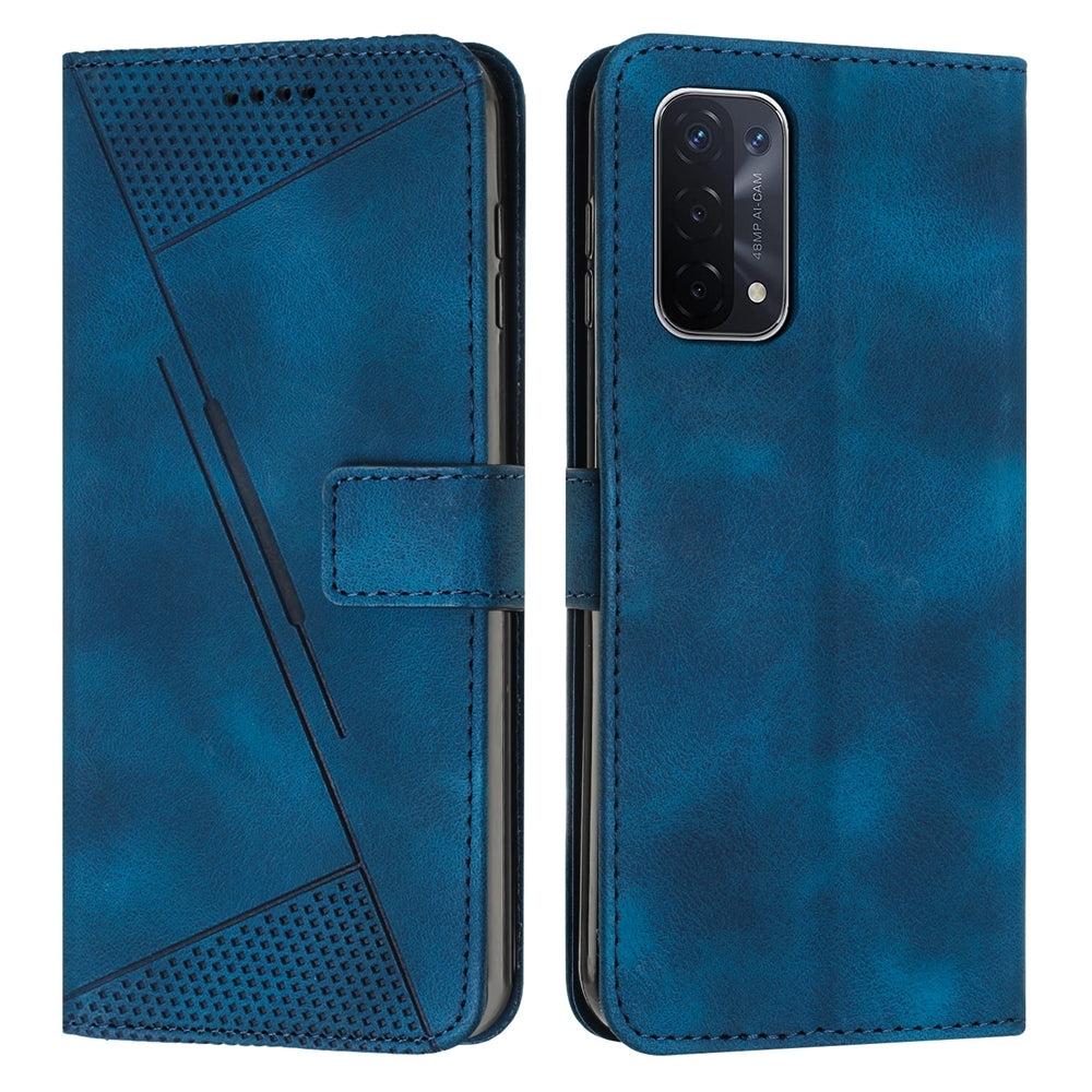 OPPO A74 Dream Triangle Leather Wallet Phone Case with Lanyard, Card Slot, Cash Compartment, Foldable Kickstand, Shockproof PU TPU Protective Cover