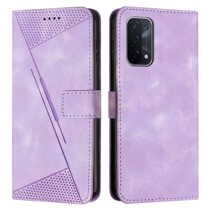 OPPO A54 Dream Triangle Leather Wallet Phone Case with Lanyard, Card Slot, Cash Compartment, Foldable Kickstand, Shockproof PU TPU Protective Cover