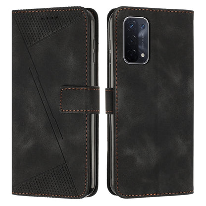 OPPO A74 Dream Triangle Leather Wallet Phone Case with Lanyard, Card Slot, Cash Compartment, Foldable Kickstand, Shockproof PU TPU Protective Cover