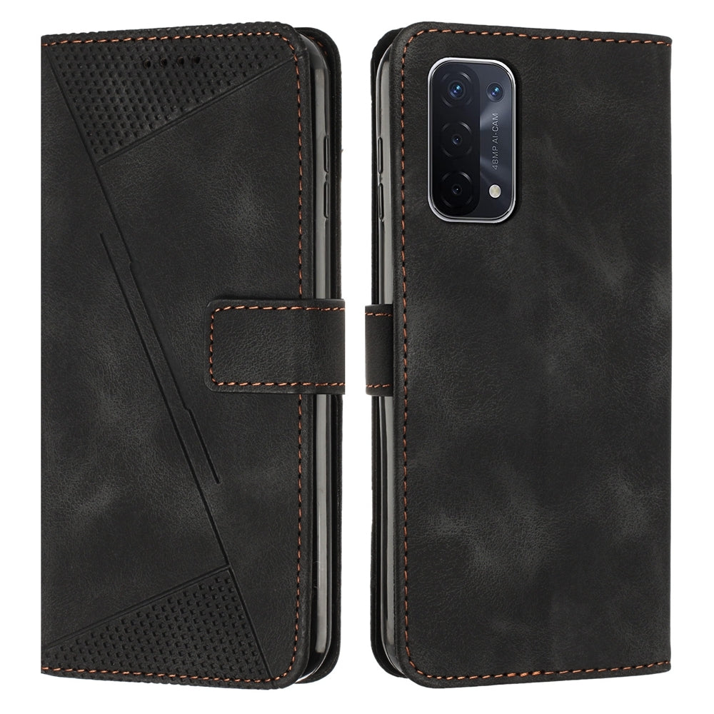 OPPO A93 Dream Triangle Leather Wallet Phone Case with Lanyard, Card Slot, Cash Compartment, Foldable Kickstand, Shockproof PU TPU Protective Cover