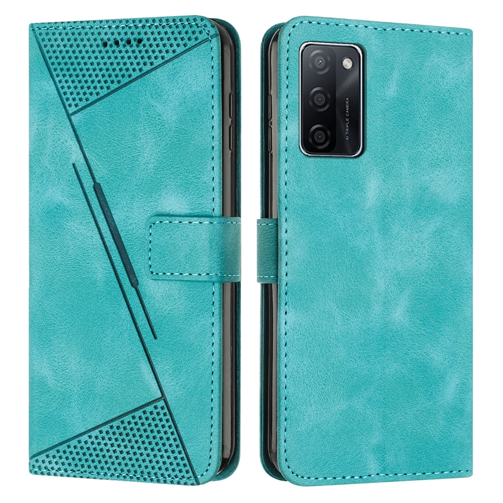 OPPO A55s JP Version Dream Triangle Leather Wallet Phone Case with Lanyard, Card Slot, Cash Compartment, Foldable Kickstand, Shockproof PU TPU Protective Cover