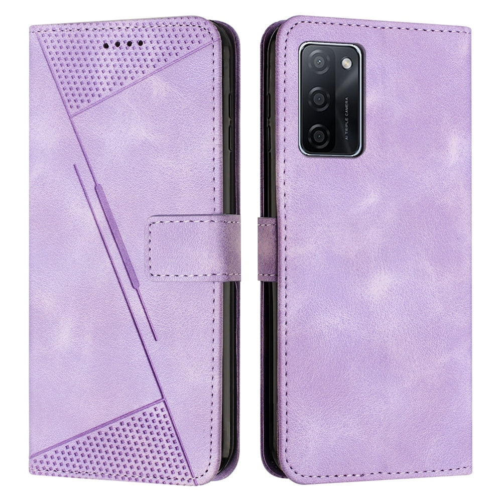 OPPO A55s JP Version Dream Triangle Leather Wallet Phone Case with Lanyard, Card Slot, Cash Compartment, Foldable Kickstand, Shockproof PU TPU Protective Cover