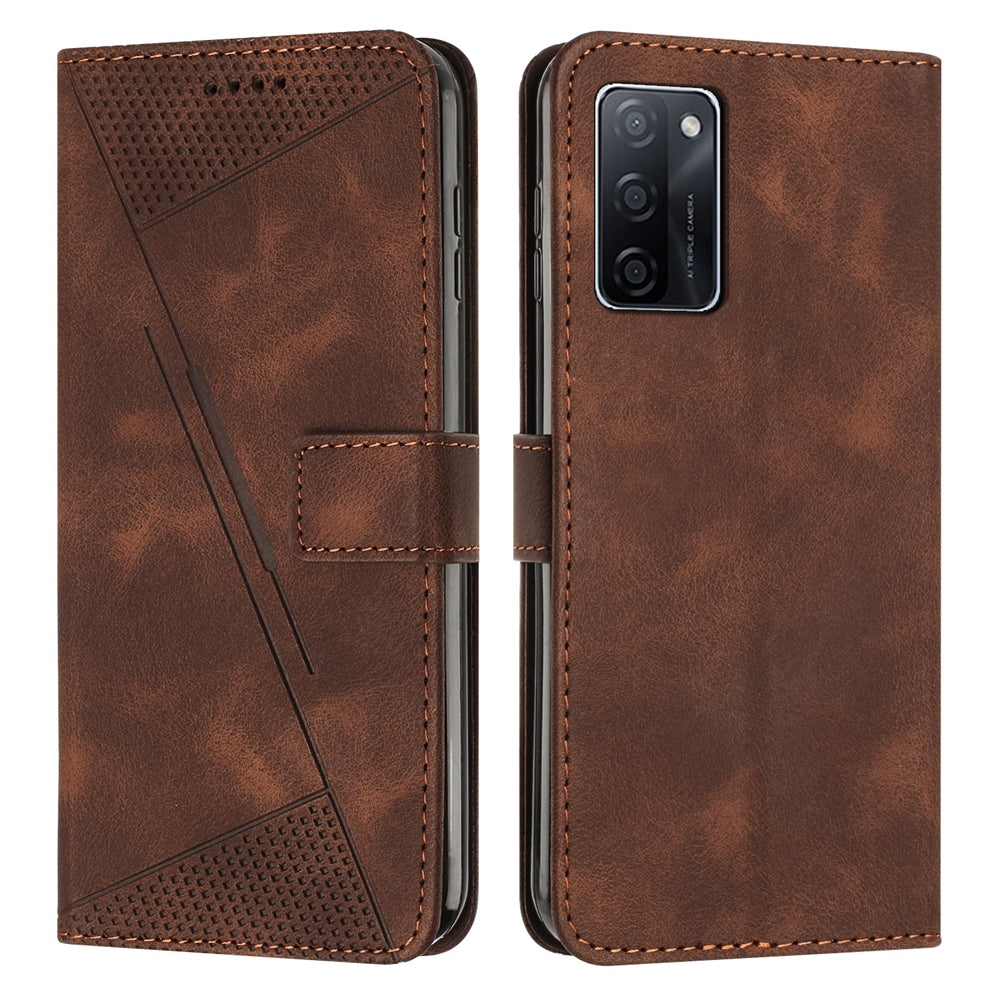 OPPO A55s JP Version Dream Triangle Leather Wallet Phone Case with Lanyard, Card Slot, Cash Compartment, Foldable Kickstand, Shockproof PU TPU Protective Cover