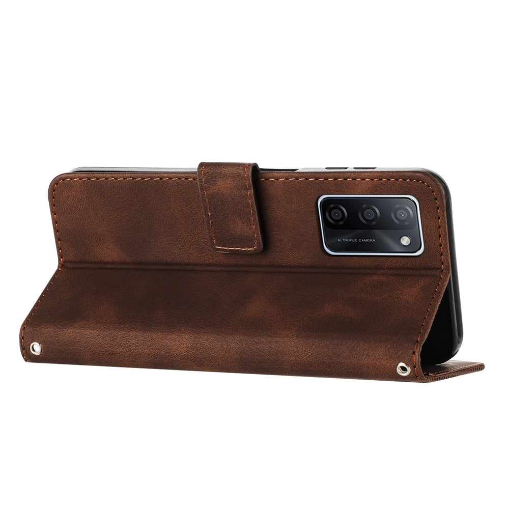 OPPO A55s JP Version Dream Triangle Leather Wallet Phone Case with Lanyard, Card Slot, Cash Compartment, Foldable Kickstand, Shockproof PU TPU Protective Cover