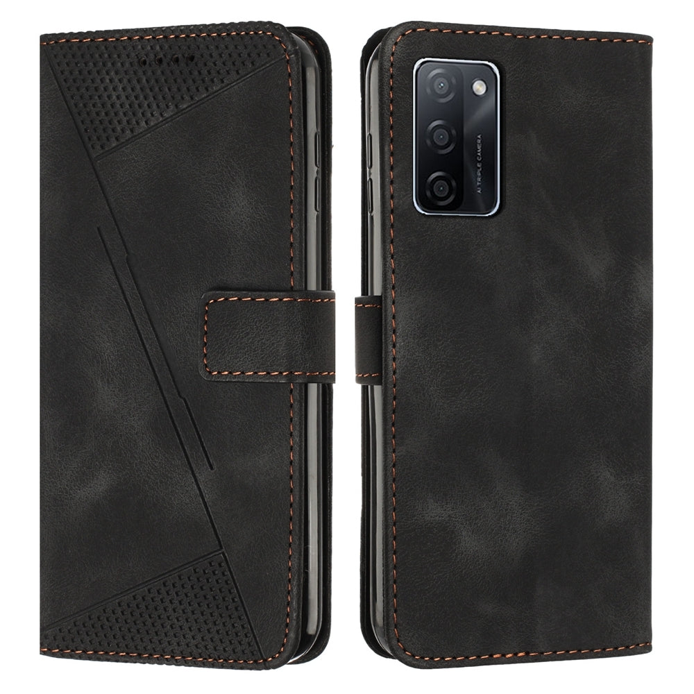 OPPO A55s JP Version Dream Triangle Leather Wallet Phone Case with Lanyard, Card Slot, Cash Compartment, Foldable Kickstand, Shockproof PU TPU Protective Cover