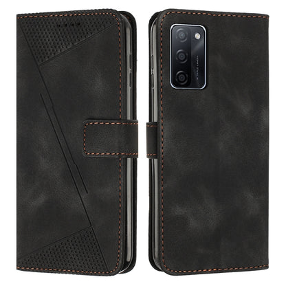 OPPO A55s JP Version Dream Triangle Leather Wallet Phone Case with Lanyard, Card Slot, Cash Compartment, Foldable Kickstand, Shockproof PU TPU Protective Cover