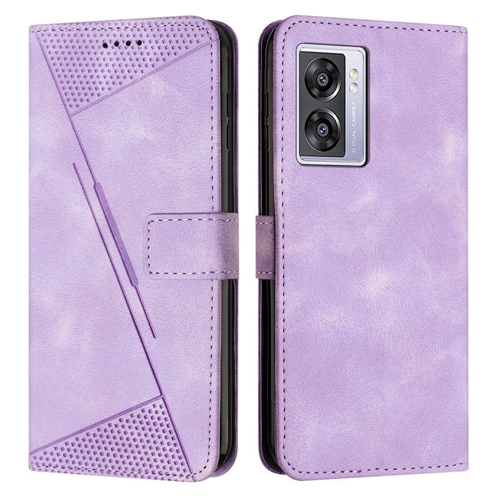 OPPO A57 5G 2022 Dream Triangle Leather Wallet Phone Case with Lanyard, Card Slot, Cash Compartment, Foldable Kickstand, Shockproof PU TPU Protective Cover